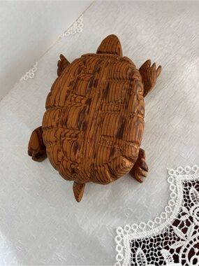 Vintage 1999 Hand Carved Wooden Turtle Sculpture 7” Signed Folk Art Figurine